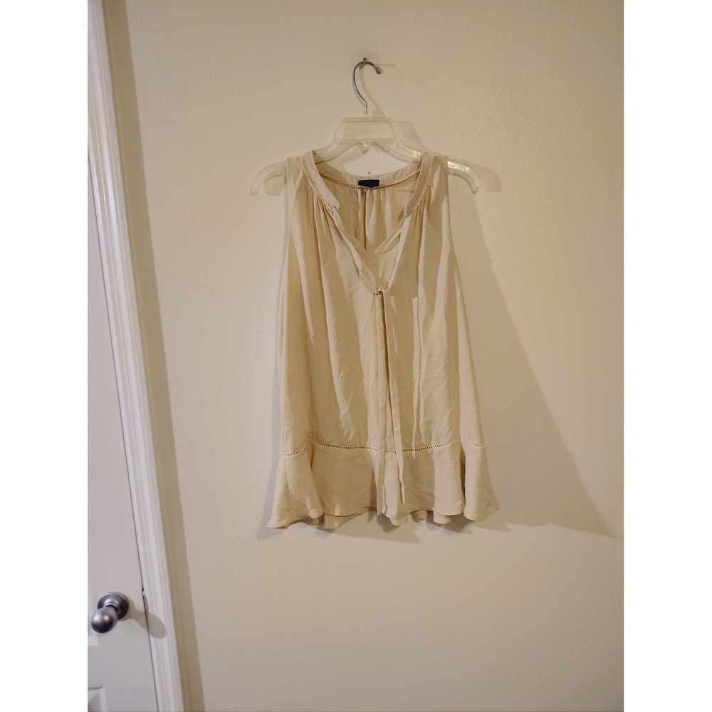 Mossimo Cream Sleeveless Ruffle Peplum Blouse Lace Trim Tie Neck Medium